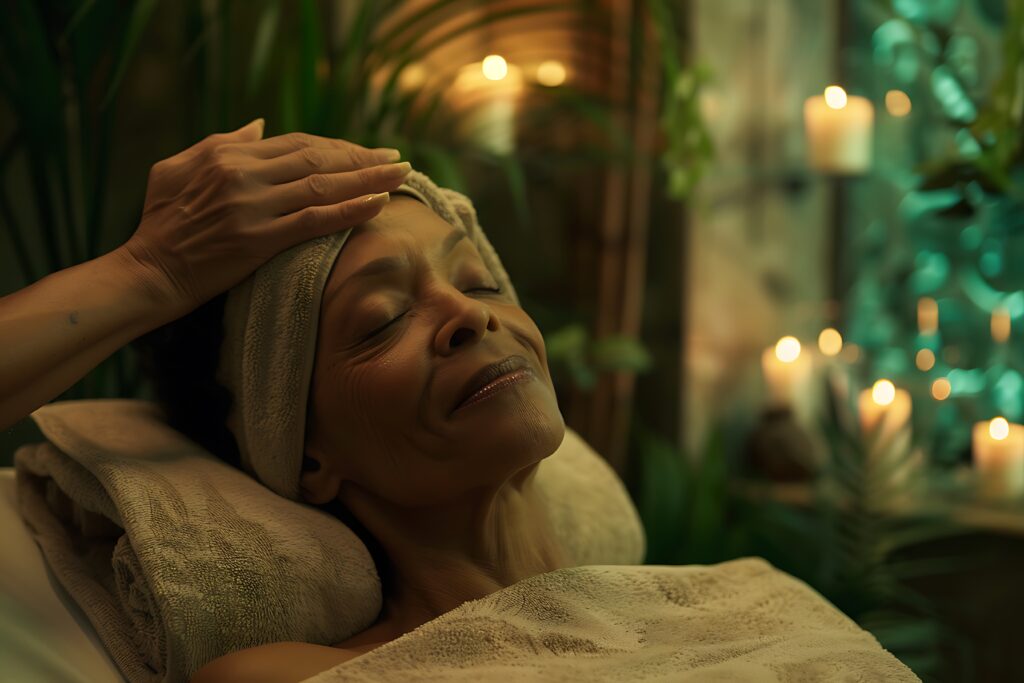 person enjoying scalp massage spa